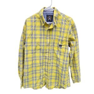Cinch Western Shirt Men's Size Large Long Sleeve Heavy Cotton Yellow Blue Plaid